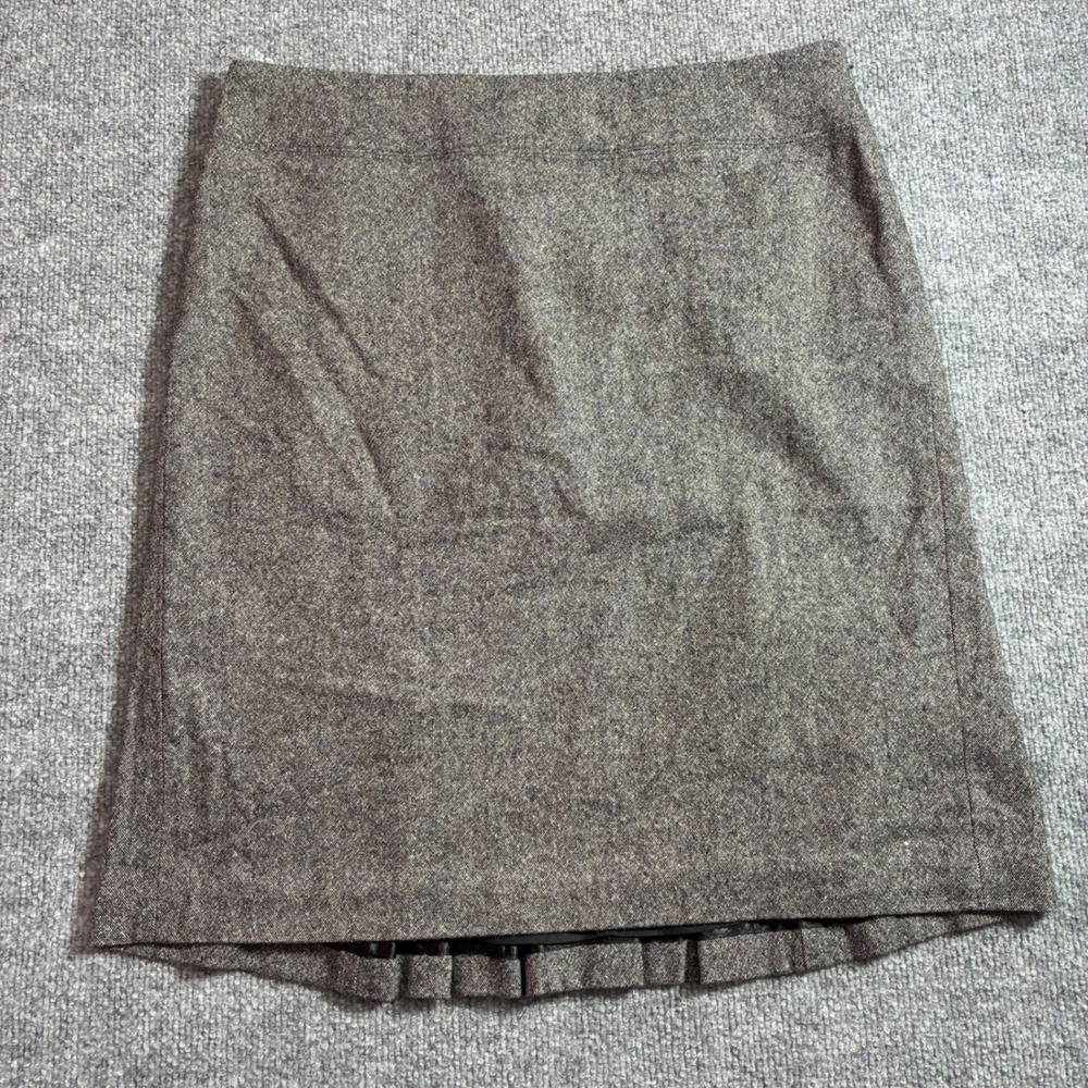 Ann Taylor LOFT Tweed Skirt Womens 10 Gray Wool‎ Silk Pleated Back